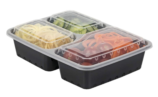 BloominGoods Meal Prep Containers | 3 Compartment Food Storage Container with Lids | Microwave, Dishwasher Safe, Reusable Portion Control Plates (15-Pack) by Bloomingoods