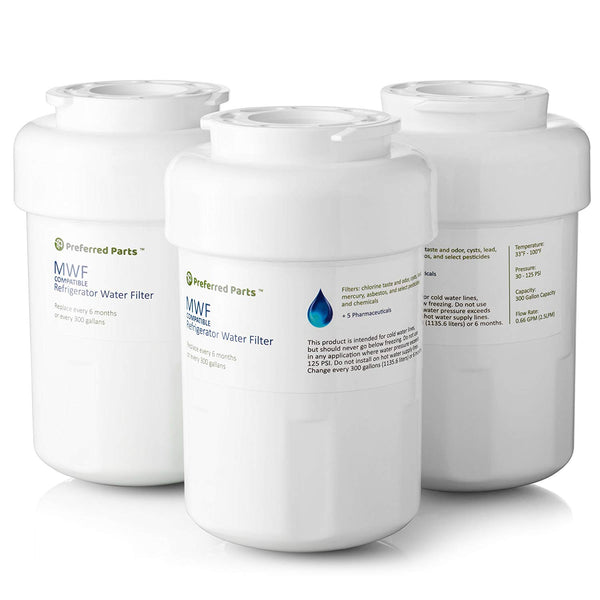 GE MWF Refrigerator Water Filter | SmartWater Compatible Cartridge (Pack of 3)