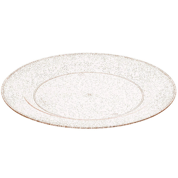 BloominGoods - Disposable Plastic plates, Clear with ROSE GOLD Glitter - 7.5" Dessert Plate (50-pack)
