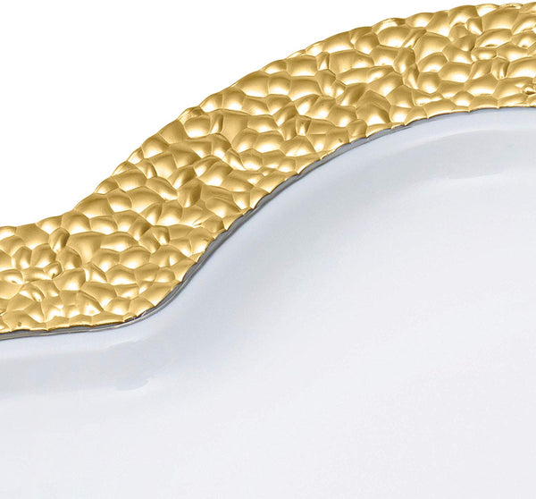 BloominGoods - Disposable Plastic Plates, White with GOLD HAMMERED - 8" HEART Dessert Plate (25-Pack)