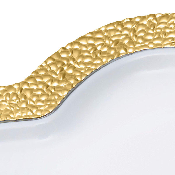BloominGoods - Disposable Plastic Plates, White with GOLD HAMMERED - 8" HEART Dessert Plate (50-Pack)