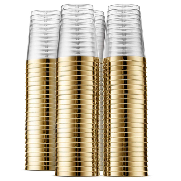 50 Gold Rimmed Clear Hard Plastic Cups | 10 oz. Fancy Disposable Tumblers (50-Pack) by Bloomingoods