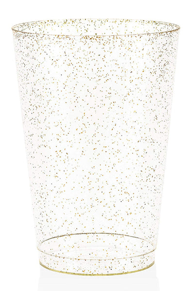 50 Gold Glitter Clear Hard Plastic Cups | 16 oz. Fancy Disposable Wedding Tumblers for Party & Wedding (50-Pack)