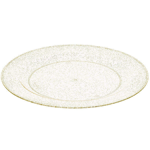 BloominGoods - Disposable Plastic plates, Clear with GOLD Glitter - 7.5" Dessert Plate (50-pack)