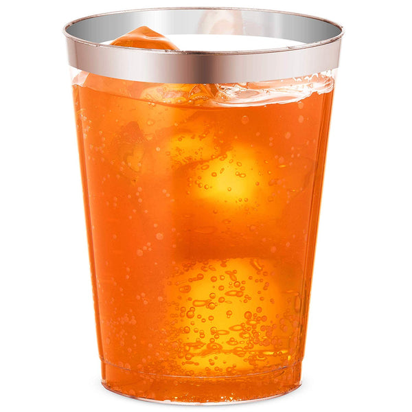 50 Rose Gold Rimmed Clear Hard Plastic Cups | 10 oz. Fancy Disposable Wedding Tumblers for Party & Wedding (50-Pack) by Bloomingoods