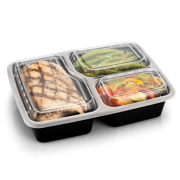 BloominGoods Meal Prep Containers | 3 Compartment Food Storage Container with Lids | Microwave, Dishwasher Safe, Reusable Portion Control Plates (15-Pack) by Bloomingoods