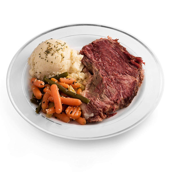 BloominGoods - Disposable Plastic plates, White with SILVER Rim - 10.25" Dinner Plates (100-pack)