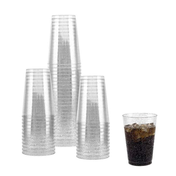 50 Silver Glitter Clear Hard Plastic Cups | 10 oz. Fancy Disposable Tumblers (50-Pack) by Bloomingoods