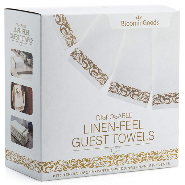 BloominGoods Disposable Linen-Feel Guest Towels | Decorative White Hand Towels, Floral Paper Napkins (100, Plain)
