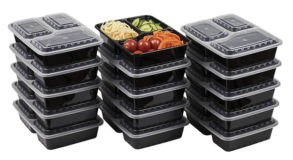 BloominGoods Meal Prep Containers | 3 Compartment Food Storage Container with Lids | Microwave, Dishwasher Safe, Reusable Portion Control Plates (15-Pack) by Bloomingoods