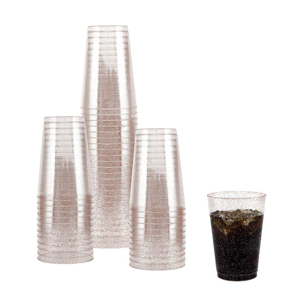 50 Rose Gold Glitter Clear Hard Plastic Cups | 10 oz. Fancy Disposable Wedding Tumblers for Party & Wedding (50-Pack) by Bloomingoods