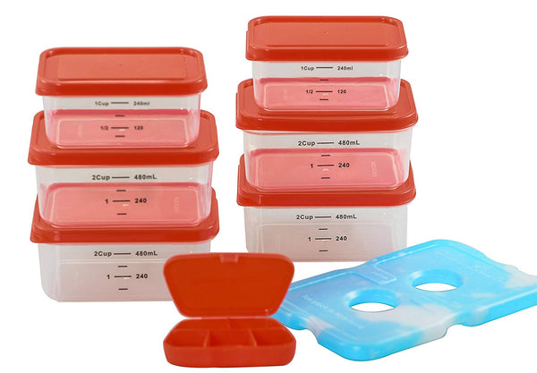 Meal Prep Bag, Lunch Box with Leakproof Portion Control Container Set, Reusable Ice Pack, Shaker Bottle and Vitamin Pocket for Healthy Meals All Day (Red) by Bloomingoods