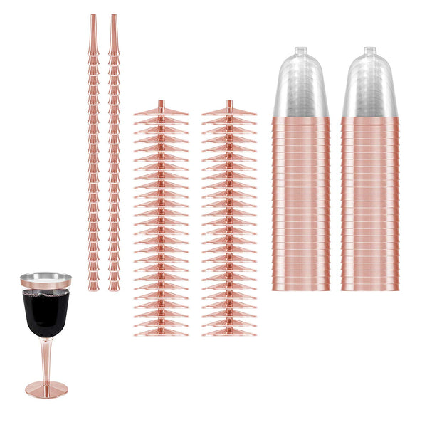 25 Rose Gold Rimmed Disposable Plastic Wine Glasses | Large 10 oz. Premium Clear Hard Plastic Fancy Wine Cups for Weddings & Events (25-Pack) by BloominGoods