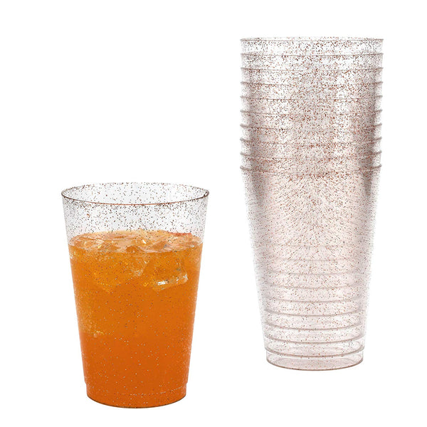 50 Rose Gold Glitter Clear Hard Plastic Cups | 10 oz. Fancy Disposable Wedding Tumblers for Party & Wedding (50-Pack) by Bloomingoods