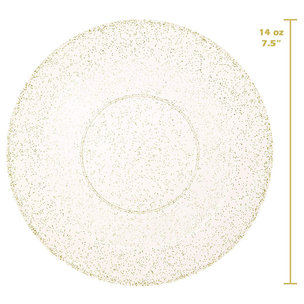 BloominGoods - Disposable Plastic plates, Clear with GOLD Glitter - 14-Ounce Soupe Bowls (50-pack)