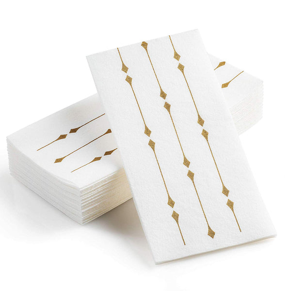 BloominGoods Disposable Hand Towels & Decorative Bathroom Napkins | Soft and Absorbent Linen-Feel Paper Guest Towels for Kitchen, Parties, Weddings, Dinners or Events | White and Gold (100-Pack)