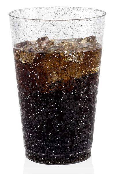 50 Silver Glitter Clear Hard Plastic Cups | 16 oz. Fancy Disposable Wedding Tumblers for Party & Wedding (50-Pack)