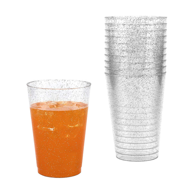 50 Silver Glitter Clear Hard Plastic Cups | 12 oz. Fancy Disposable Wedding Tumblers for Party & Wedding (50-Pack) by Bloomingoods