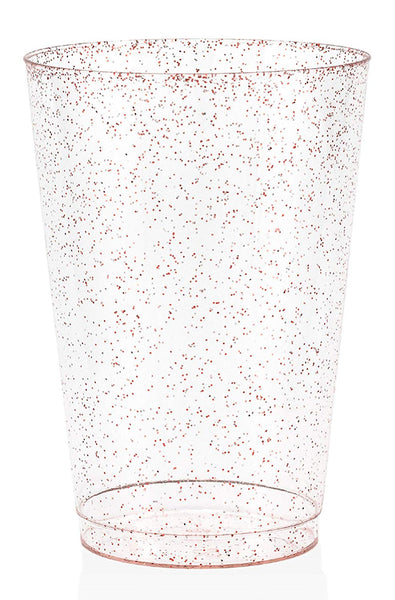 50 Rose Gold Glitter Clear Hard Plastic Cups | 16 oz. Fancy Disposable Wedding Tumblers for Party & Wedding (50-Pack)