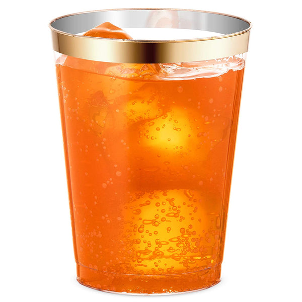 50 Gold Rimmed Clear Hard Plastic Cups | 14 oz. Fancy Disposable Wedding Tumblers for Party & Wedding (50-Pack)