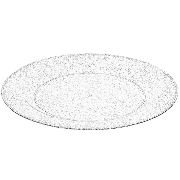 BloominGoods - Disposable Plastic plates, Clear with SILVER Glitter - 7.5" Dessert Plate (50-pack)