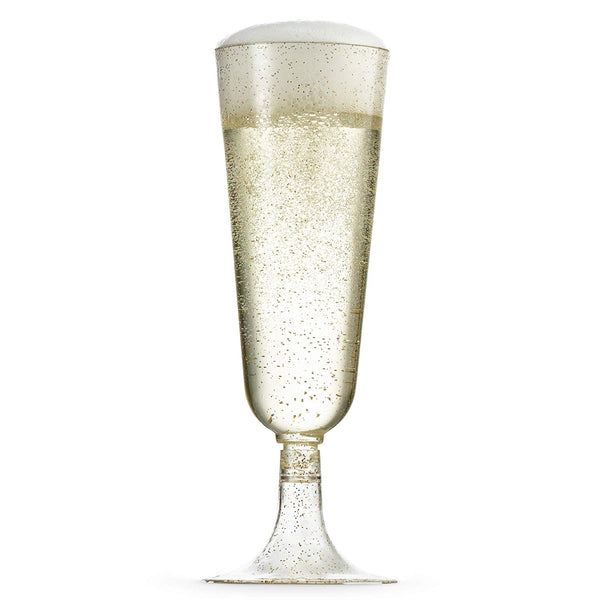 50 Gold Glitter Plastic Champagne Flutes | 5.5 oz. Clear Hard Disposable Party Cups | Premium Heavy Duty Fancy Champagne Flute or Toasting Glasses (50-Pack) by Bloomingoods