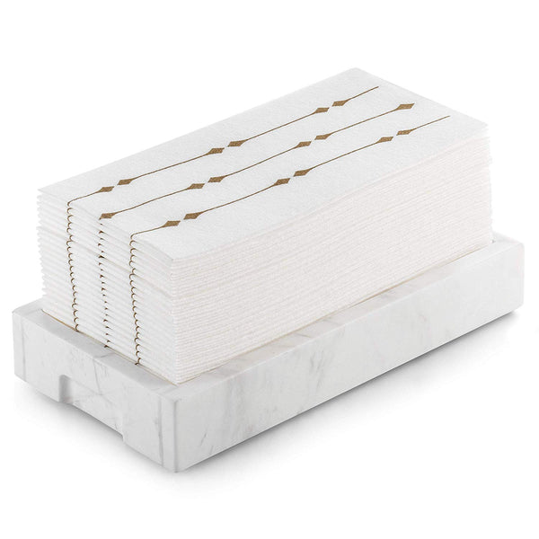 BloominGoods Disposable Hand Towels & Decorative Bathroom Napkins | Soft and Absorbent Linen-Feel Paper Guest Towels for Kitchen, Parties, Weddings, Dinners or Events | White and Silver (100-Pack)