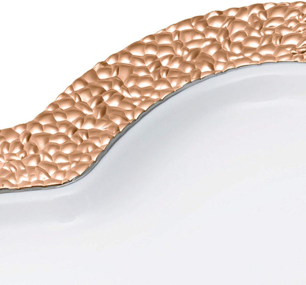BloominGoods - Disposable Plastic Plates, White with ROSE GOLD HAMMERED - 8" HEART Dessert Plate (50-Pack)