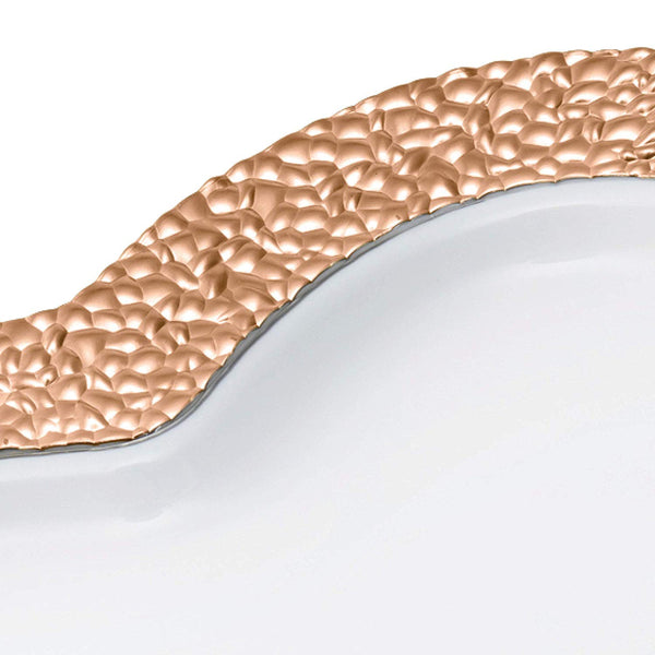 BloominGoods - Disposable Plastic plates, White with ROSE GOLD HAMMERED - 10" HEART Dinner Plates (50-Pack)