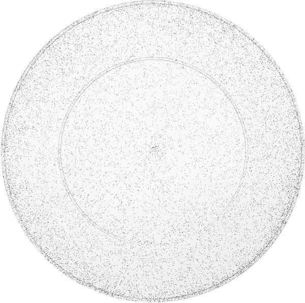 BloominGoods - Disposable Plastic plates, Clear with SILVER Glitter - 10.25" Dinner Plates (50-pack)