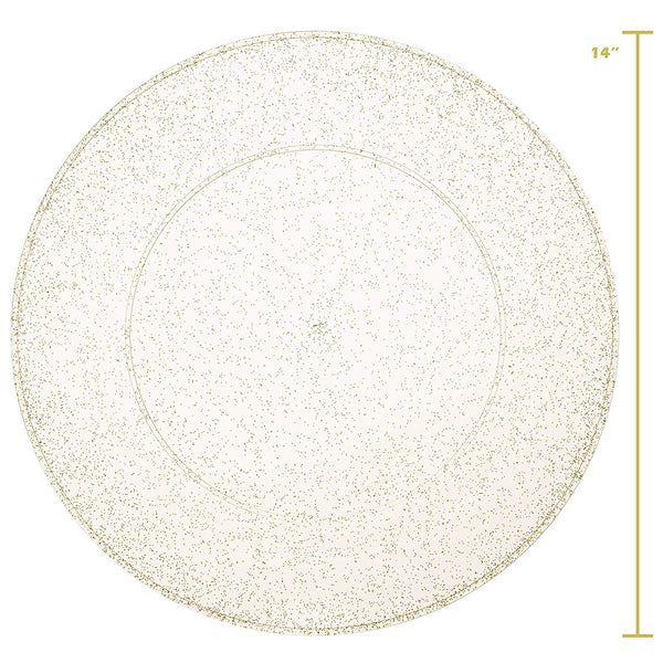 BloominGoods - Disposable Plastic plates, Clear with GOLD Glitter - 7.5" Dessert Plate (50-pack)