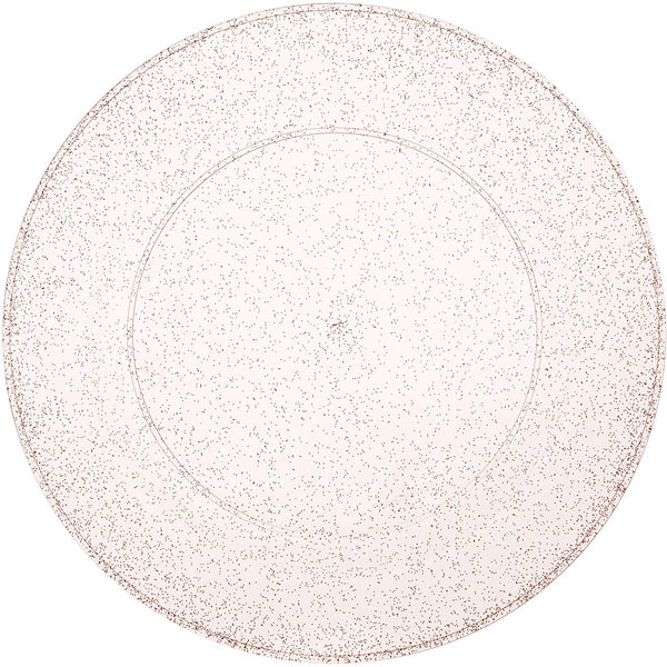 BloominGoods - Disposable Plastic plates, Clear with ROSE GOLD Glitter - 10.25" Dinner Plates (50-pack)
