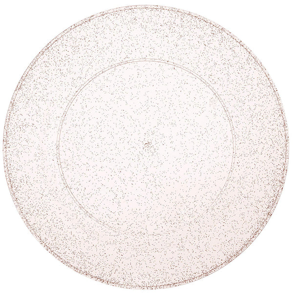 BloominGoods - Disposable Plastic plates, Clear with ROSE GOLD Glitter - 7.5" Dessert Plate (50-pack)