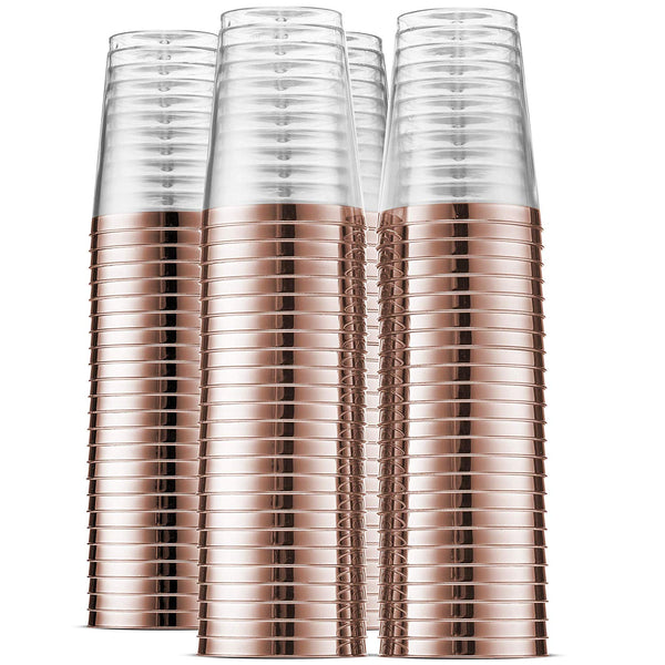 50 Rose Gold Rimmed Clear Hard Plastic Cups | 10 oz. Fancy Disposable Wedding Tumblers for Party & Wedding (50-Pack) by Bloomingoods