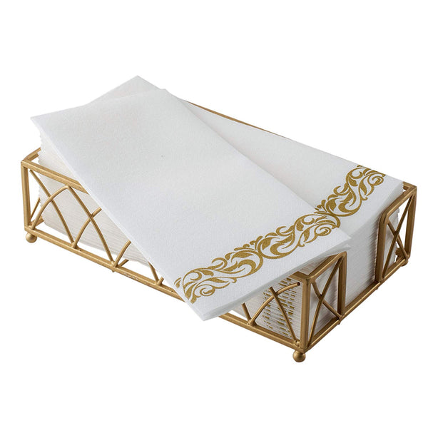 BloominGoods Disposable Linen-Feel Guest Towels - Decorative White Hand Towels, Gold Floral Cloth-Like Paper Napkins - Case of 1000 (Bulk Packaging)