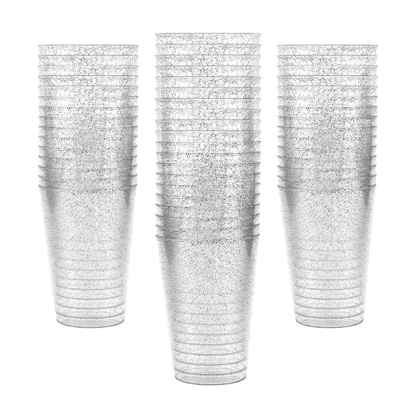 50 Silver Glitter Clear Hard Plastic Cups | 10 oz. Fancy Disposable Tumblers (50-Pack) by Bloomingoods