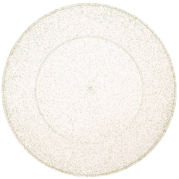 BloominGoods - Disposable Plastic plates, Clear with GOLD Glitter - 7.5" Dessert Plate (50-pack)