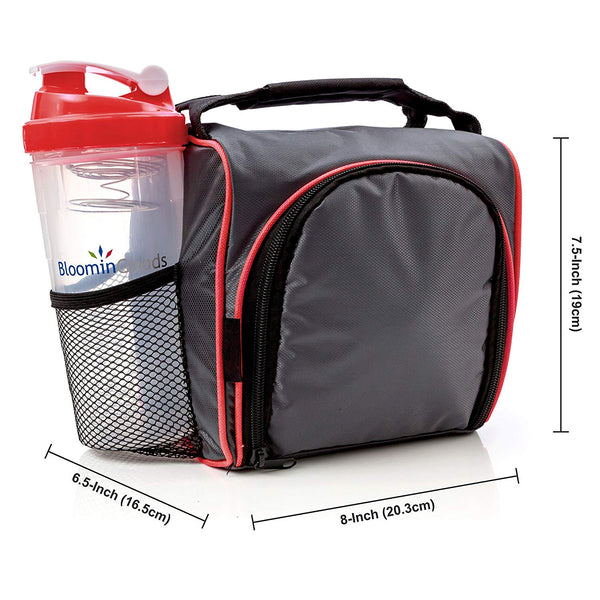 Meal Prep Bag, Lunch Box with Leakproof Portion Control Container Set, Reusable Ice Pack, Shaker Bottle and Vitamin Pocket for Healthy Meals All Day (Red) by Bloomingoods