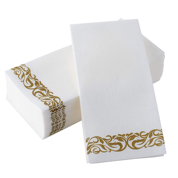 Superior Quality Decorative Linen-Feel Hand Towels By Bloomingoods – Silver Floral Disposable Paper Towels For Guests – Pack Of 100 – Ideal Size Of 12x17 Inches Unfolded And 8.5x4 Inches Folded