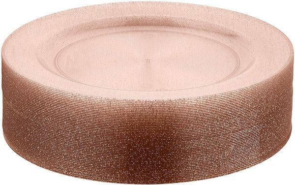 BloominGoods - Disposable Plastic plates, Clear with ROSE GOLD Glitter - 10.25" Dinner Plates (50-pack)
