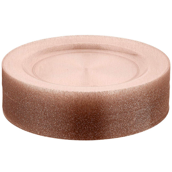 BloominGoods - Disposable Plastic plates, Clear with ROSE GOLD Glitter - 7.5" Dessert Plate (50-pack)