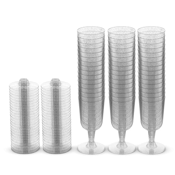 50-Pack Silver Glitter Disposable Dessert Cups | 6 oz. Clear Hard Plastic Fancy Wine Cups (50-Pack) by Bloomingoods