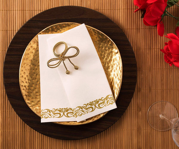 BloominGoods Disposable Linen-Feel Guest Towels - Decorative White Hand Towels, Gold Floral Cloth-Like Paper Napkins - Case of 1000 (Bulk Packaging)