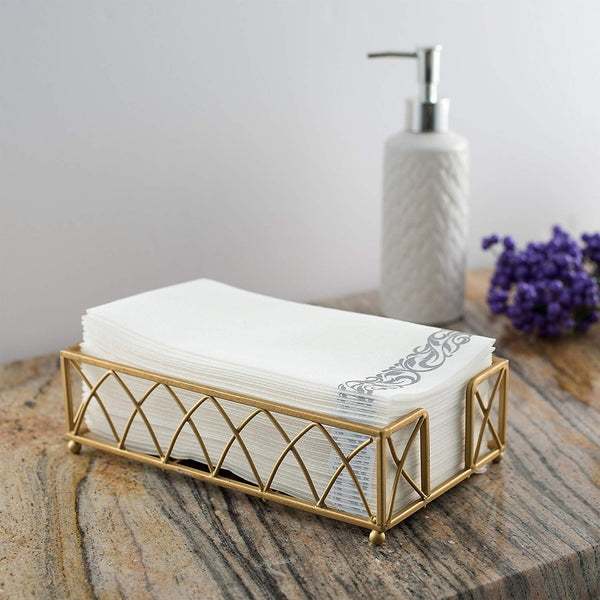 Bloomingoods Disposable Linen-Feel Guest Towels - Decorative White Hand Towels, Silver Floral Cloth-Like Paper Napkins - Case of 1000 (Bulk Packaging)