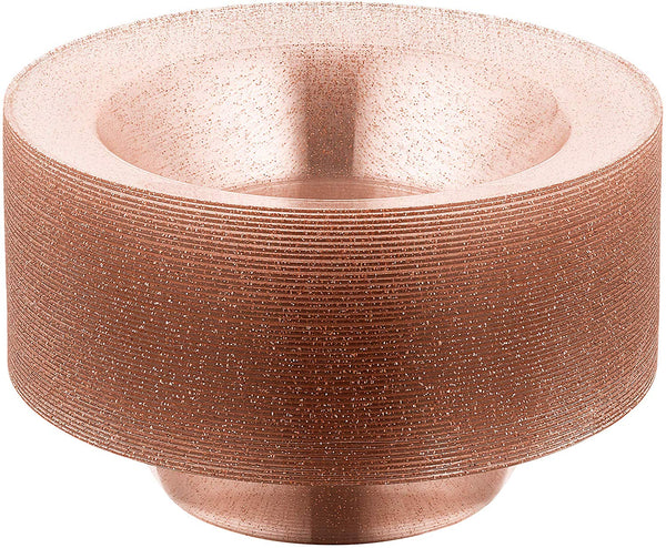 BloominGoods - Disposable Plastic plates, Clear with ROSE GOLD Glitter - 14-Ounce Soupe Bowls (50-pack)